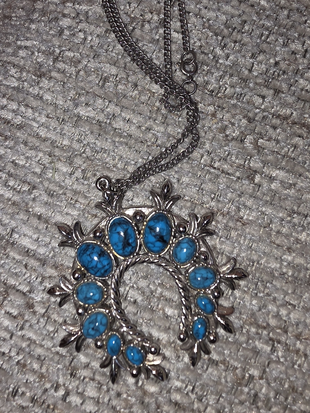 Vintage Signed ART Southwestern Faux Turquoise Naja Pendant Necklace
